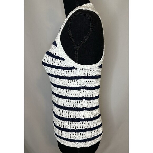 MADEWELL Crochet-Knit Crewneck Sweater Tank Bright Ivory‎ Striped SMALL NWT - Picture 4 of 11